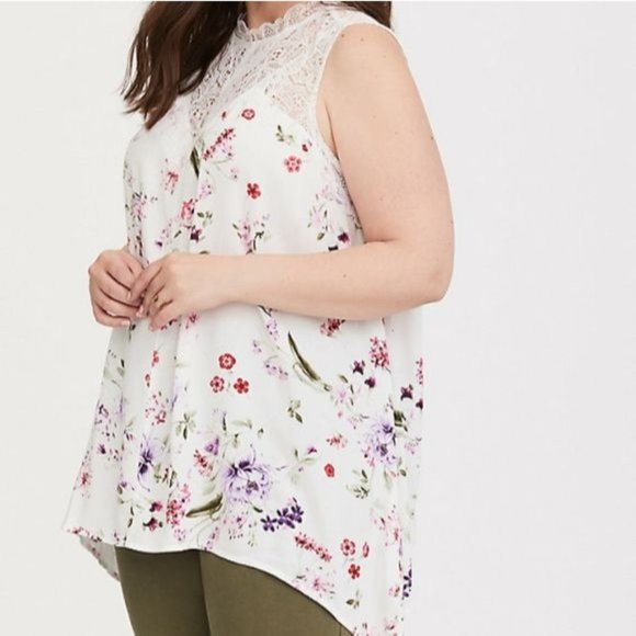 Torrid SZ 3 EUC IVORY FLORAL LACE & CREPE TANK - Picture 1 of 6